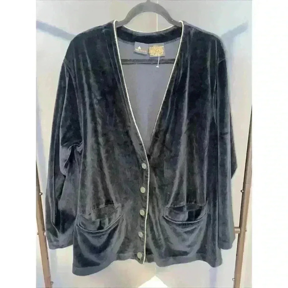 Vintage Liz Sport Black Velvet Blazer Jacket Sz L Gold Trim Crested Buttons 251H - Picture 2 of 13